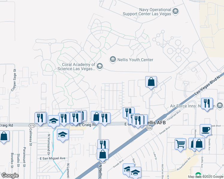map of restaurants, bars, coffee shops, grocery stores, and more near 4621 Woolcomber Street in Las Vegas