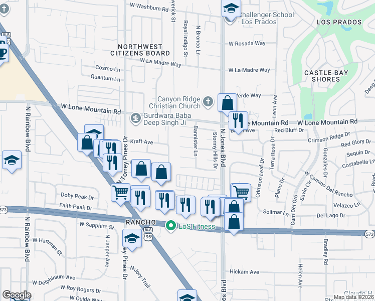 map of restaurants, bars, coffee shops, grocery stores, and more near 6209 Sadler Drive in Las Vegas