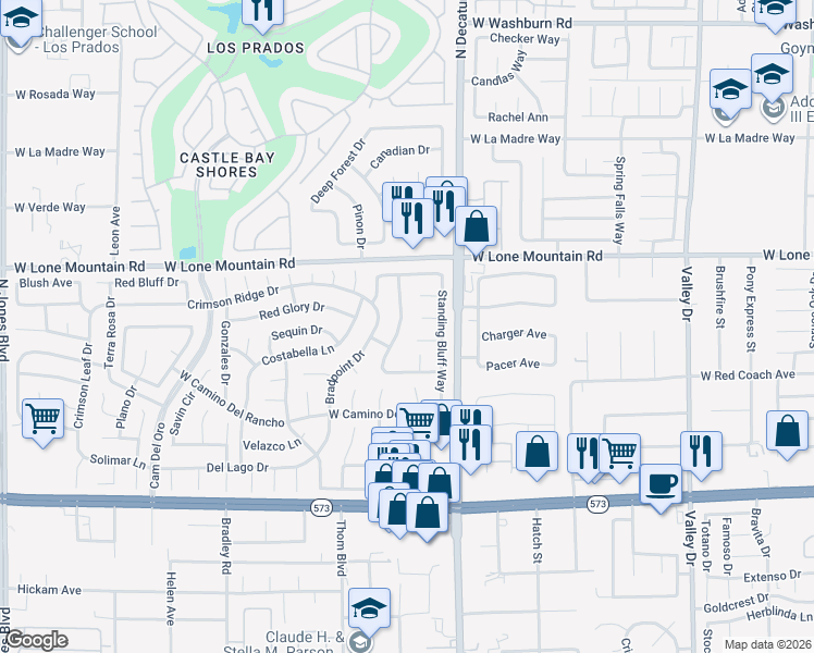 map of restaurants, bars, coffee shops, grocery stores, and more near 4636 Victoria Beach Way in Las Vegas