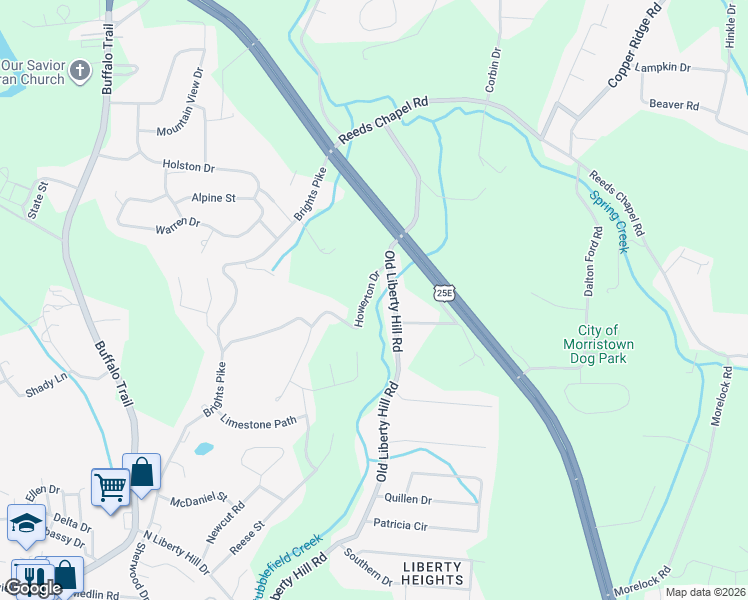 map of restaurants, bars, coffee shops, grocery stores, and more near 1967 Old Liberty Hill Road in Morristown