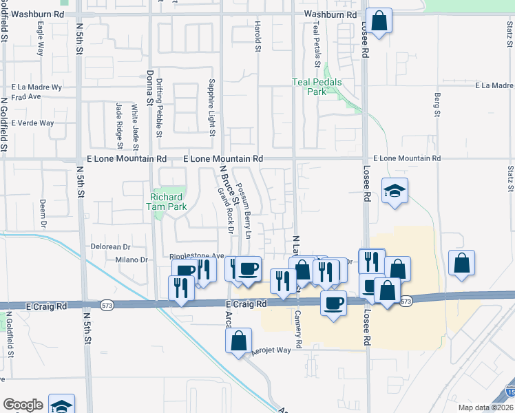 map of restaurants, bars, coffee shops, grocery stores, and more near 4633 Roby Grey Way in North Las Vegas