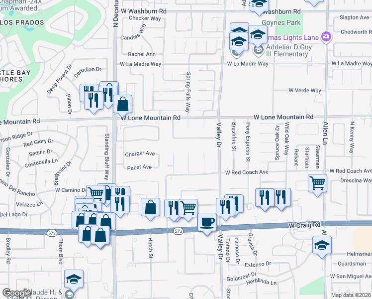map of restaurants, bars, coffee shops, grocery stores, and more near 4643 Lost Creek Court in North Las Vegas