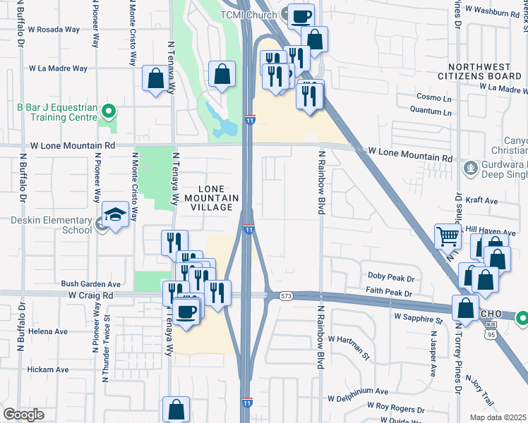map of restaurants, bars, coffee shops, grocery stores, and more near 6885 West Lone Mountain Road in Las Vegas