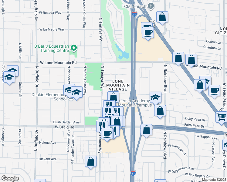 map of restaurants, bars, coffee shops, grocery stores, and more near 7100 Overhill Avenue in Las Vegas