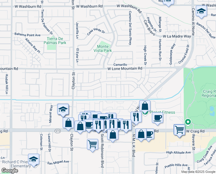 map of restaurants, bars, coffee shops, grocery stores, and more near 4642 Chirping Street in North Las Vegas