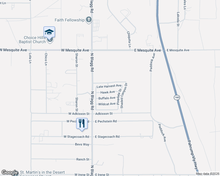 map of restaurants, bars, coffee shops, grocery stores, and more near 164 Hawk Avenue in Pahrump