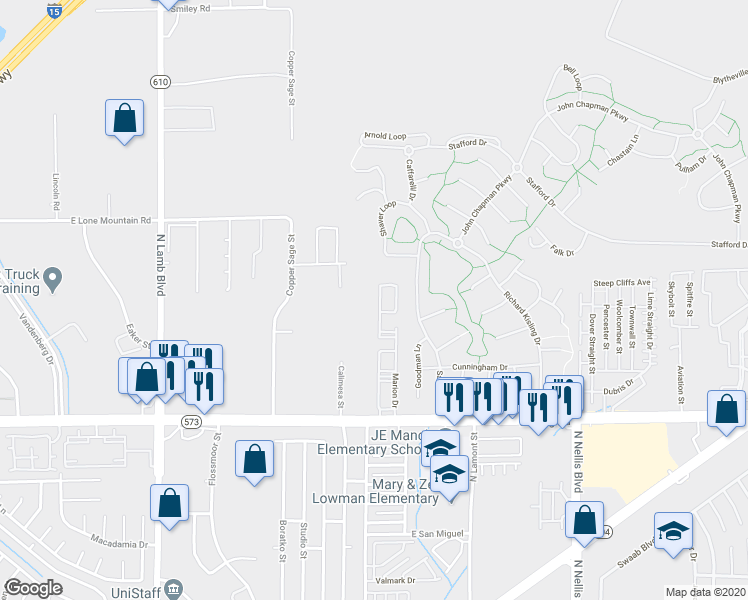 map of restaurants, bars, coffee shops, grocery stores, and more near 4620 Calimesa Street in Las Vegas