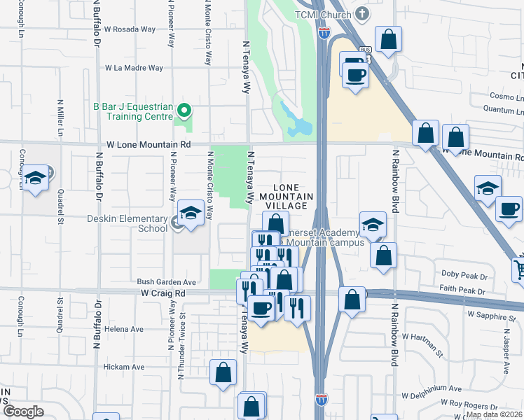 map of restaurants, bars, coffee shops, grocery stores, and more near 7136 Overhill Avenue in Las Vegas