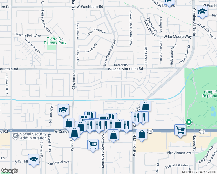 map of restaurants, bars, coffee shops, grocery stores, and more near 4642 Chirping Street in North Las Vegas