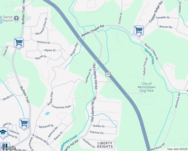 map of restaurants, bars, coffee shops, grocery stores, and more near 1967 Old Liberty Hill Road in Morristown