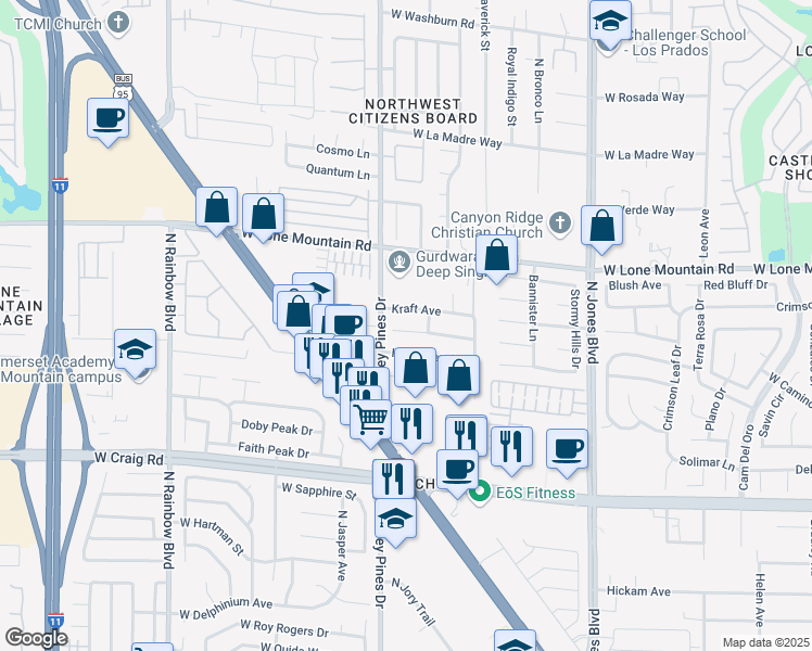 map of restaurants, bars, coffee shops, grocery stores, and more near 6312 Chimney Wood Avenue in Las Vegas