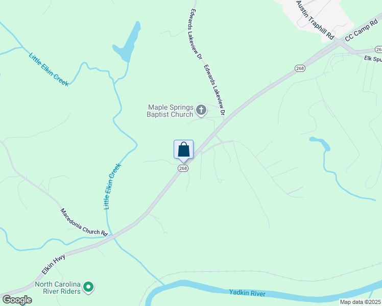 map of restaurants, bars, coffee shops, grocery stores, and more near 15877 Elkin Highway in Ronda