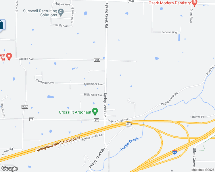 map of restaurants, bars, coffee shops, grocery stores, and more near 617 Spring Creek Road in Lowell