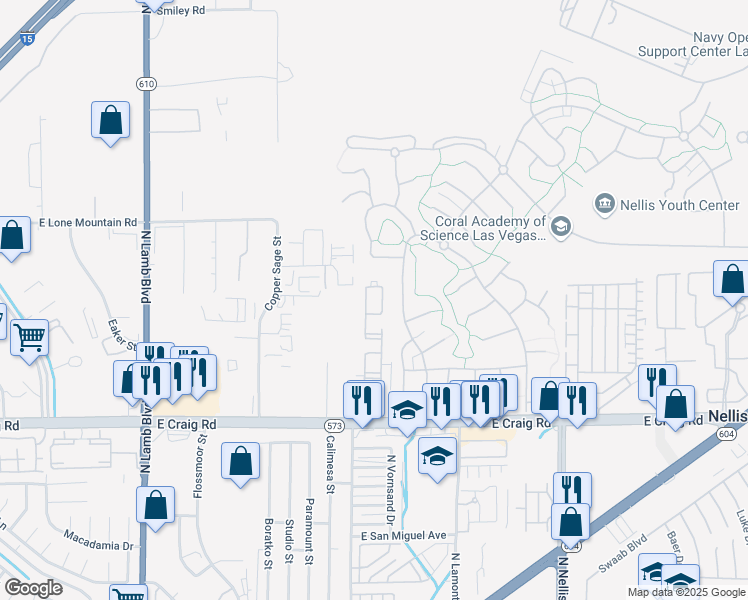 map of restaurants, bars, coffee shops, grocery stores, and more near 4730 East Craig Road in Las Vegas