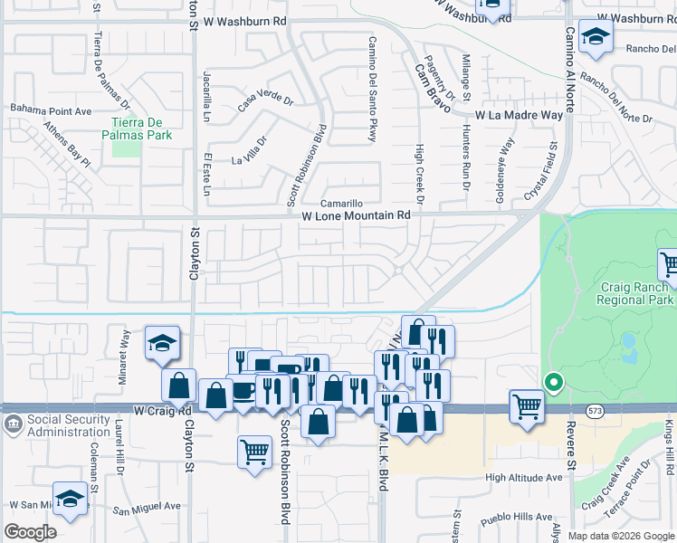 map of restaurants, bars, coffee shops, grocery stores, and more near 4649 Fragrant Street in North Las Vegas