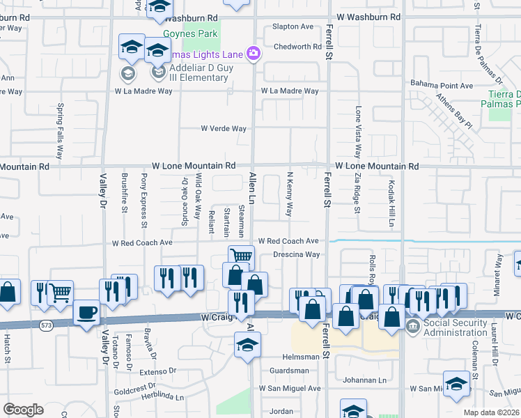 map of restaurants, bars, coffee shops, grocery stores, and more near 3609 Cowboy Ranch Ave in North Las Vegas