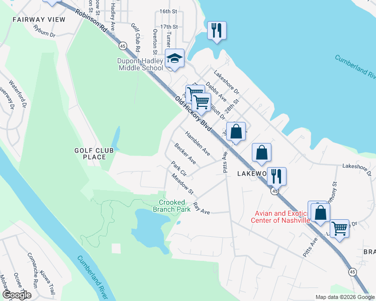 map of restaurants, bars, coffee shops, grocery stores, and more near 111 Becker Avenue in Nashville