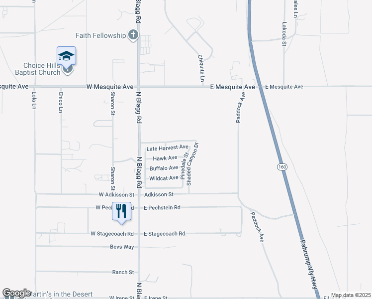 map of restaurants, bars, coffee shops, grocery stores, and more near 213 Late Harvest Avenue in Pahrump