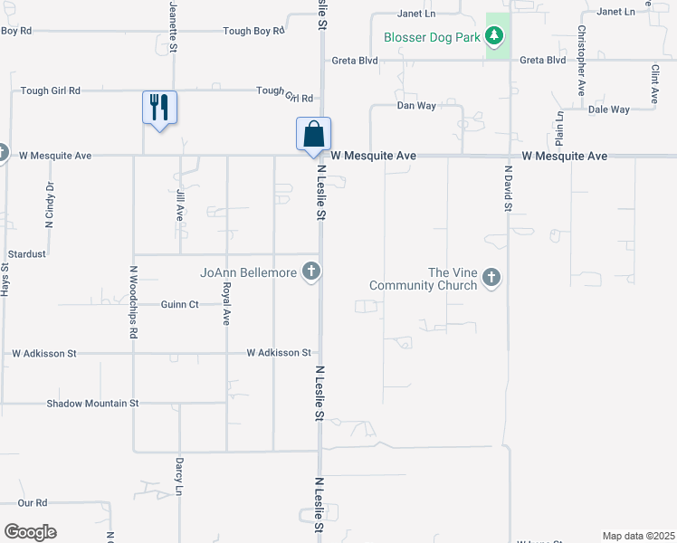 map of restaurants, bars, coffee shops, grocery stores, and more near 1761 North Leslie Street in Pahrump