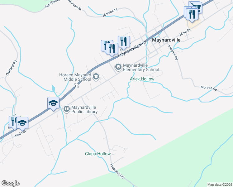 map of restaurants, bars, coffee shops, grocery stores, and more near 124 Myers Lane in Maynardville