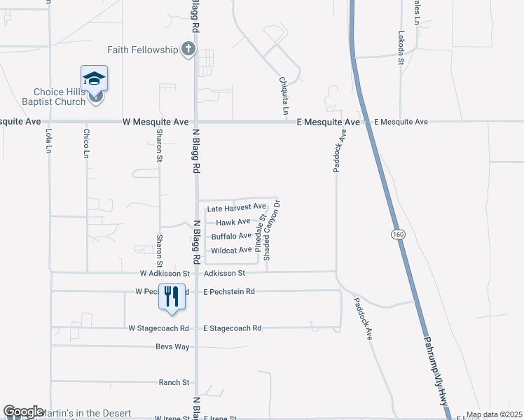 map of restaurants, bars, coffee shops, grocery stores, and more near 213 Late Harvest Avenue in Pahrump
