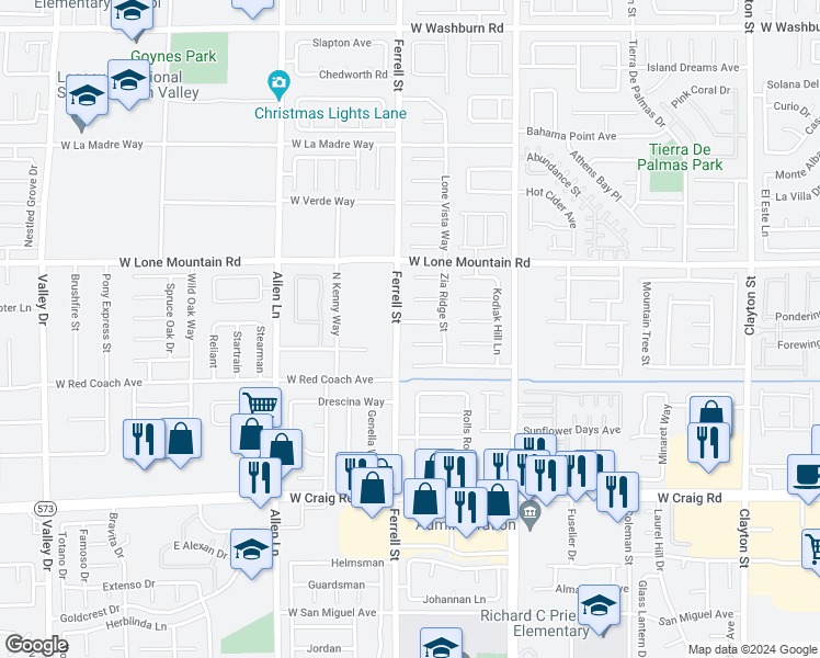 map of restaurants, bars, coffee shops, grocery stores, and more near 3213 Knight Hill Place in North Las Vegas