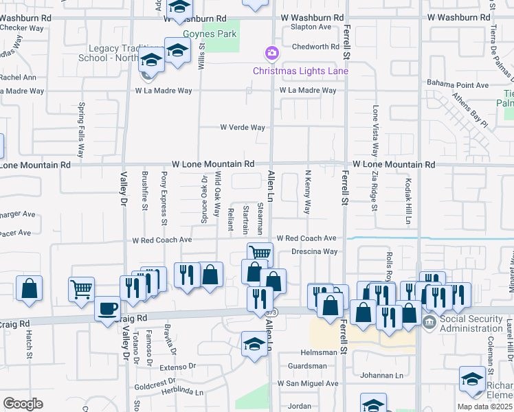 map of restaurants, bars, coffee shops, grocery stores, and more near 4647 Stearman in North Las Vegas