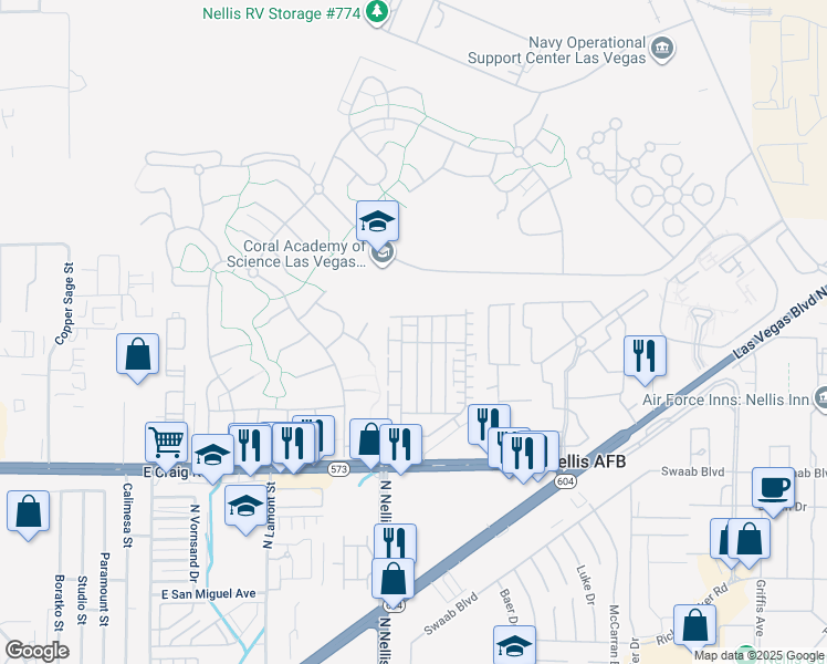 map of restaurants, bars, coffee shops, grocery stores, and more near 4637 Pencester Street in Las Vegas