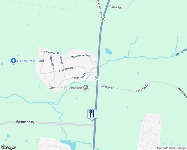 map of restaurants, bars, coffee shops, grocery stores, and more near 100 Chapman Drive in Lebanon