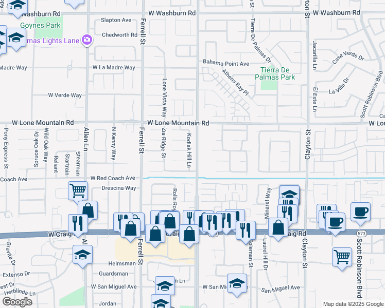 map of restaurants, bars, coffee shops, grocery stores, and more near 4638 Kodiak Hill Lane in North Las Vegas