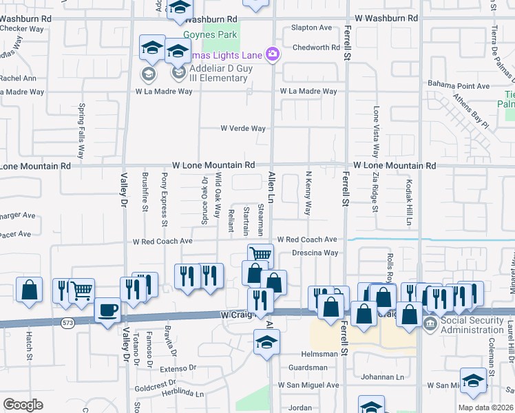 map of restaurants, bars, coffee shops, grocery stores, and more near 4647 Stearman in North Las Vegas