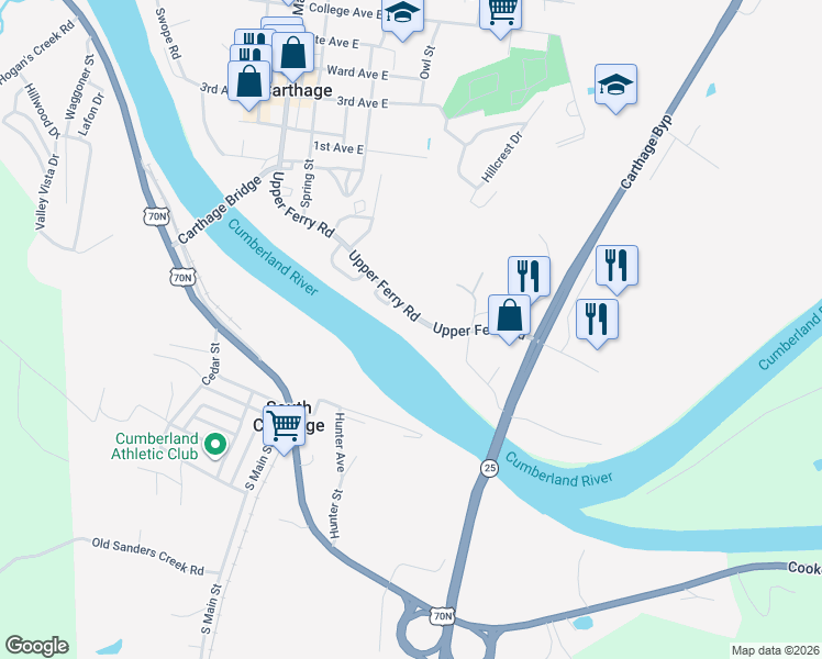 map of restaurants, bars, coffee shops, grocery stores, and more near 818 Upper Ferry Rd in Carthage