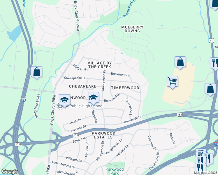 map of restaurants, bars, coffee shops, grocery stores, and more near 3016 Barbara Lynn Way in Nashville