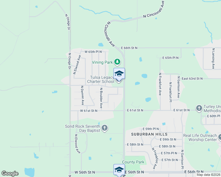 map of restaurants, bars, coffee shops, grocery stores, and more near 9 East 62nd Place North in Tulsa