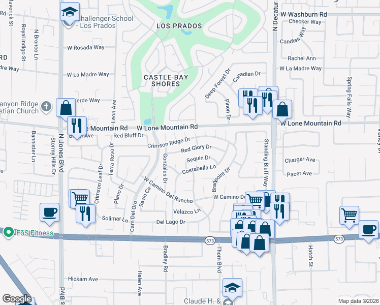 map of restaurants, bars, coffee shops, grocery stores, and more near 5213 Red Glory Drive in Las Vegas