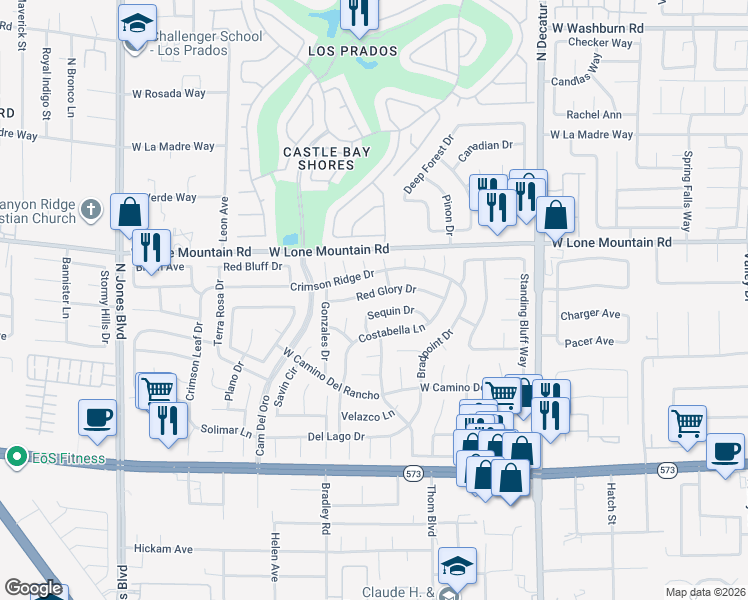 map of restaurants, bars, coffee shops, grocery stores, and more near 5213 Red Glory Drive in Las Vegas