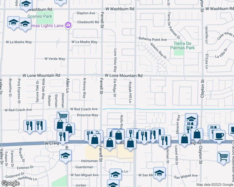 map of restaurants, bars, coffee shops, grocery stores, and more near 3016 Robincrest Court in North Las Vegas
