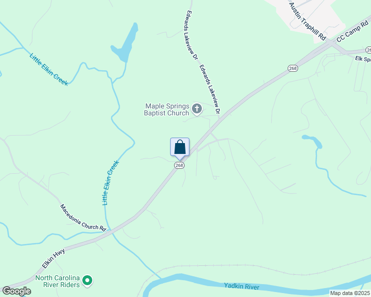 map of restaurants, bars, coffee shops, grocery stores, and more near 15877 Elkin Highway in Ronda