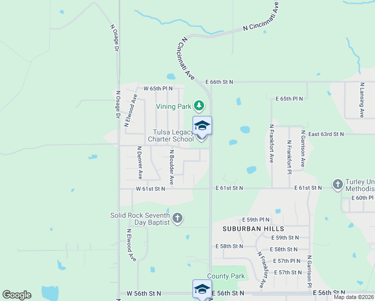 map of restaurants, bars, coffee shops, grocery stores, and more near 9 East 62nd Place North in Tulsa