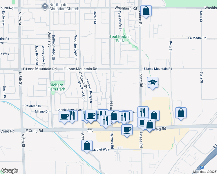 map of restaurants, bars, coffee shops, grocery stores, and more near 4429 Lawrence Street in North Las Vegas