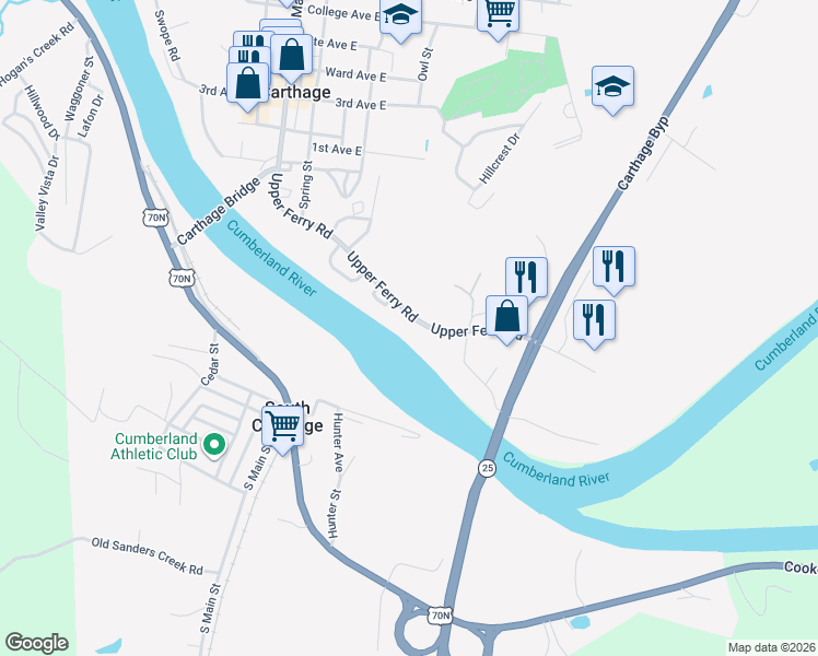 map of restaurants, bars, coffee shops, grocery stores, and more near 818 Upper Ferry Road in Carthage