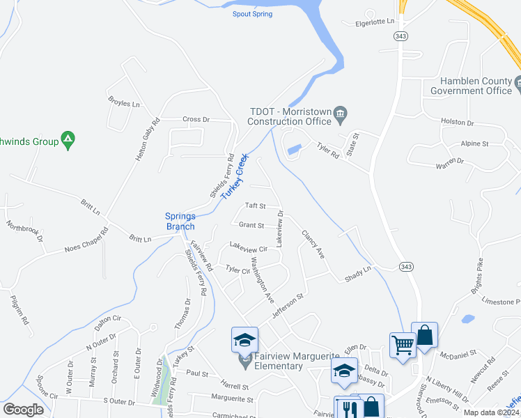map of restaurants, bars, coffee shops, grocery stores, and more near 1514 Taft Street in Morristown