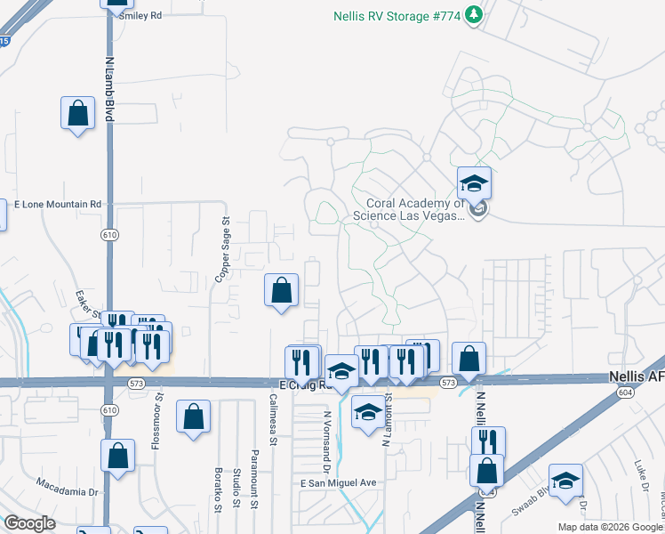 map of restaurants, bars, coffee shops, grocery stores, and more near 4545 Salmon Drive in Las Vegas