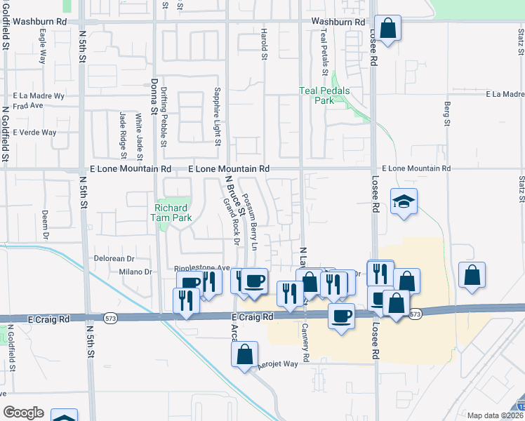 map of restaurants, bars, coffee shops, grocery stores, and more near 4633 Roby Grey Way in North Las Vegas