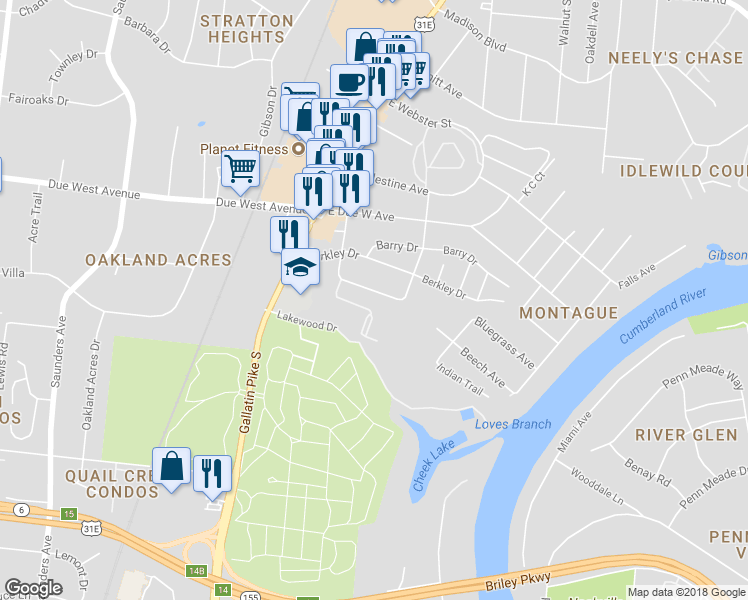 map of restaurants, bars, coffee shops, grocery stores, and more near 1320 Coreland Drive in Nashville