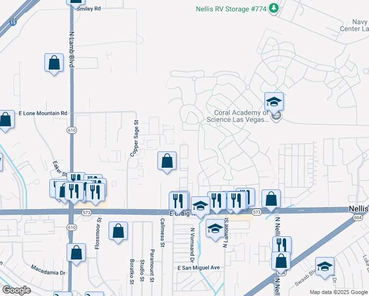 map of restaurants, bars, coffee shops, grocery stores, and more near 4730 East Craig Road in Las Vegas