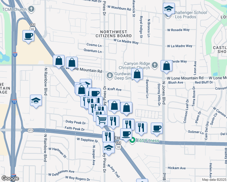 map of restaurants, bars, coffee shops, grocery stores, and more near 6309 Kraft Avenue in Las Vegas