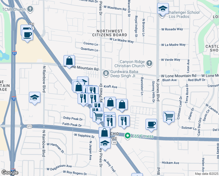 map of restaurants, bars, coffee shops, grocery stores, and more near 6309 Kraft Avenue in Las Vegas