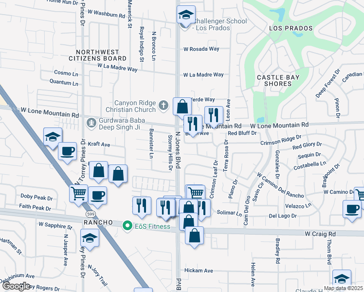 map of restaurants, bars, coffee shops, grocery stores, and more near 5924 Red Saturn Drive in Las Vegas