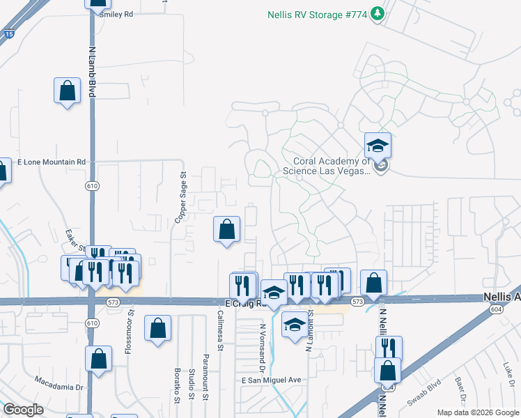 map of restaurants, bars, coffee shops, grocery stores, and more near 4545 Salmon Drive in Las Vegas